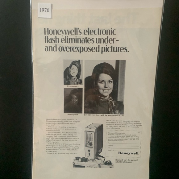 Vintage 1970 Honeywell Electronic Flash Eliminates Ad Advertisement - Picture 1 of 2